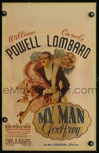 2a150 MY MAN GODFREY linen WC '36 great artwork of William Powell carrying sexy Carole Lombard!