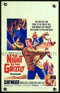 2a154 NIGHT OF THE GRIZZLY window card '66 big Clint Walker had come to the rim of Hell & held on!