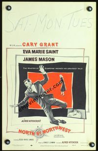 2a157 NORTH BY NORTHWEST window card '59 Cary Grant, Eva Marie Saint, Alfred Hitchcock classic!