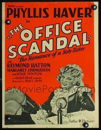 2a158 OFFICE SCANDAL WC '29 artwork of sexy Phyllis Haver at desk, the romance of a sob-sister!