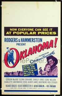 2a159 OKLAHOMA window card poster '56 Gordon MacRae, Shirley Jones, Rodgers & Hammerstein musical!