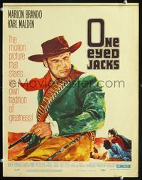 2a160 ONE EYED JACKS window card movie poster '61 great artwork of star & director Marlon Brando!