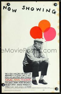2a165 ONE TWO THREE window card '62 great image of director Billy Wilder sitting holding balloons!