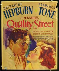 2a172 QUALITY STREET window card poster '37 great romantic art of Katharine Hepburn & Franchot Tone!