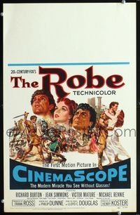 2a177 ROBE window card movie poster '53 art of Richard Burton, Jean Simmons & Victor Mature!