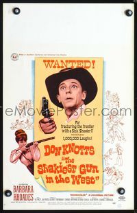 2a183 SHAKIEST GUN IN THE WEST window card movie poster '68 great Don Knotts wanted poster image!