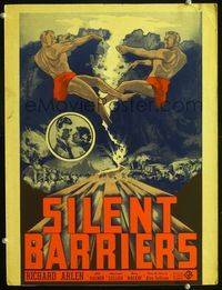2a186 SILENT BARRIERS WC '37 great artwork of two giants tearing down mountain, Richard Arlen