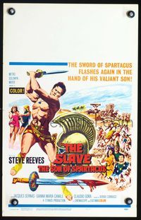 2a189 SLAVE window card poster '63 Sergio Corbucci, art of Steve Reeves as the son of Spartacus!