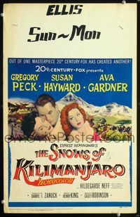 2a192 SNOWS OF KILIMANJARO WC '52 art of Gregory Peck, Susan Hayward & Ava Gardner in Africa!