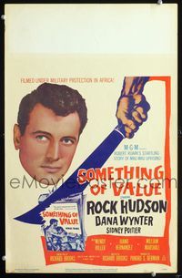2a194 SOMETHING OF VALUE window card poster '57 Rock Hudson & Dana Wynter are hunted in Africa!