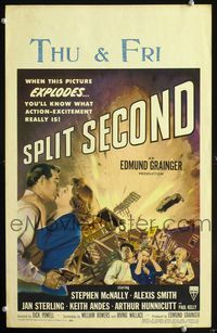 2a197 SPLIT SECOND WC '53 romantic art of Stephen McNally & Alexis Smith, Dick Powell film noir!