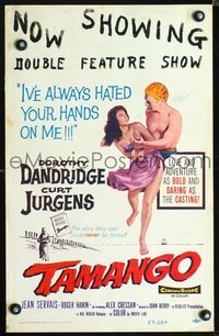 2a203 TAMANGO window card poster '59 sexy Dorothy Dandridge hates Curt Jurgens, interracial romance!