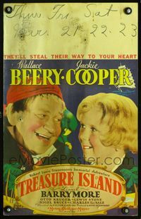 2a211 TREASURE ISLAND WC '34 great image of Wallace Beery as Long John Silver & Jackie Cooper!