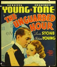 2a214 UNGUARDED HOUR WC '36 wonderful romantic close up of sexy Loretta Young & Franchot Tone!