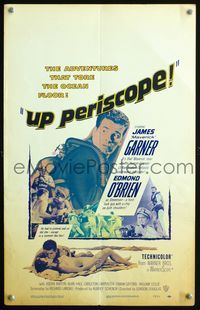 2a215 UP PERISCOPE window card '59 scuba diver James Garner, Edmond O'Brien, sexy Andra Martin!