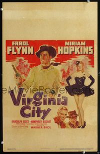 2a217 VIRGINIA CITY WC '40 cool art of Errol Flynn, Humphrey Bogart, Scott & sexy Miriam Hopkins!