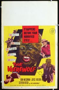 2a220 WEREWOLF WC '56 two great wolf-man horror images, it happens before your horrified eyes!