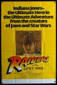 2b022 RAIDERS OF THE LOST ARK English 40x60 '81 great artwork of Harrison Ford by Richard Amsel!