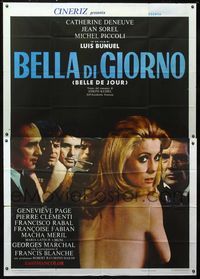 2b077 BELLE DE JOUR Italian two-panel poster '67 Luis Bunuel, close up of sexy Catherine Deneuve!