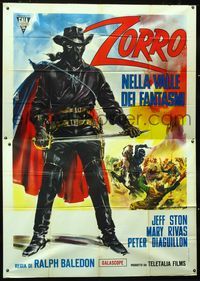 2b101 EL VALLE DE LOS DESAPARECIDOS Italian 2panel '60 art of masked Zorro with sword by DiStefano!