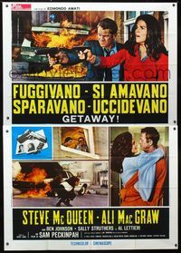 2b108 GETAWAY Italian two-panel '72 Steve McQueen, Ali McGraw, Sam Peckinpah, cool different images!