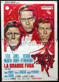2b114 GREAT ESCAPE Italian two-panel R60s cool different art of McQueen, Bronson & Coburn by Avelli!