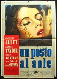 2b161 PLACE IN THE SUN Italian 2p '51 differnet super close up artwork of Elizabeth Taylor kissing!
