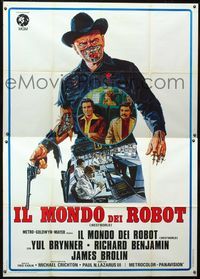 2b197 WESTWORLD Italian 2panel '73 cool artwork of cyborg Yul Brynner, directed by Michael Crichton!