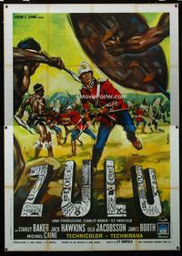 2b206 ZULU Italian two-panel '64 Stanley Baker, Michael Caine, cool different art by M. Copizza!