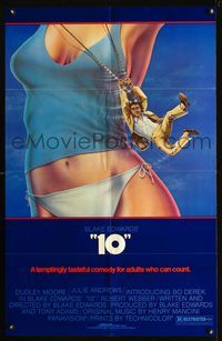 2c029 '10' borderless one-sheet movie poster '79 sexy art of Dudley Moore swinging from Bo Derek!