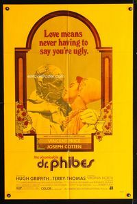 2c036 ABOMINABLE DR. PHIBES dayglo orange one-sheet '71 love means never having to say you're ugly!
