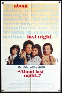 2c037 ABOUT LAST NIGHT one-sheet poster '86 Rob Lowe, Demi Moore, James Belushi, Elizabeth Perkins