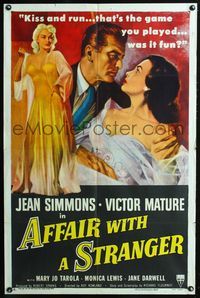 2c046 AFFAIR WITH A STRANGER 1sh '53 great artwork of Jean Simmons, Victor Mature & sexy bad girl!