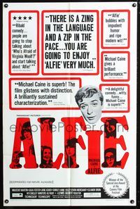 2c050 ALFIE one-sheet movie poster '66 British cad Michael Caine loves them and leaves them!
