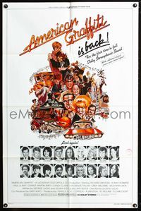 2c059 AMERICAN GRAFFITI one-sheet R78 George Lucas teen classic, great yearbook image of stars!