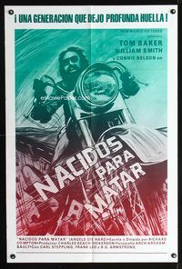 2c066 ANGELS DIE HARD Spanish/U.S. 1sh '70 really cool different close up art of biker on his motorcycle!
