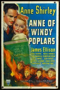 2c067 ANNE OF WINDY POPLARS 1sh '40 art of Anne Shirley & James Ellison, from L.M. Montgomery book!
