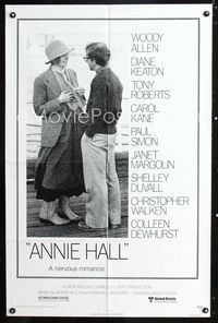 2c069 ANNIE HALL one-sheet poster '77 full-length Woody Allen & Diane Keaton, a nervous romance!
