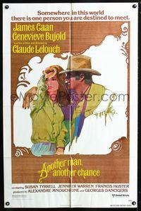2c070 ANOTHER MAN ANOTHER CHANCE one-sheet '77 Claude Lelouch, art of James Caan & Genevieve Bujold!