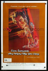 2c071 ANY WHICH WAY YOU CAN int'l one-sheet poster '80 cool artwork of Clint Eastwood by Bob Peak!