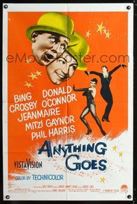 2c072 ANYTHING GOES one-sheet '56 Bing Crosby, Donald O'Connor, Jeanmarie, music by Cole Porter!