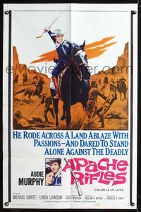 2c073 APACHE RIFLES one-sheet '64 Audie Murphy vowed to stop the bloodshed of two warring nations!