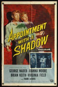 2c074 APPOINTMENT WITH A SHADOW one-sheet poster '58 cool noir artwork of silhouette pointing gun!