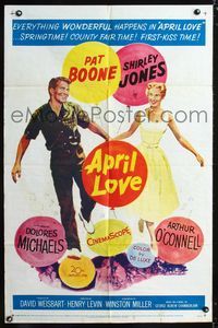 2c076 APRIL LOVE one-sheet poster '57 full-length romantic art of Pat Boone & sexy Shirley Jones!