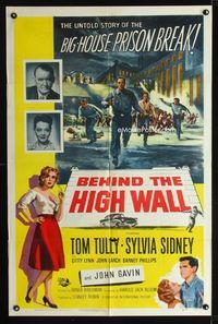 2c109 BEHIND THE HIGH WALL one-sheet movie poster '56 Tom Tully, cool big house prison break art!