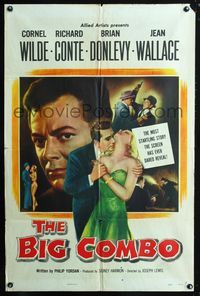 2c122 BIG COMBO one-sheet poster '55 art of Cornel Wilde & sexy Jean Wallace, classic film noir!