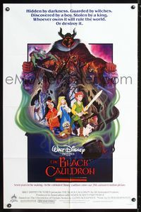 2c132 BLACK CAULDRON advance 1sheet '85 first Walt Disney CG, cool fantasy art by P. Wensel!