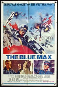2c143 BLUE MAX one-sheet poster '66 great artwork of WWI fighter pilot George Peppard in airplane!