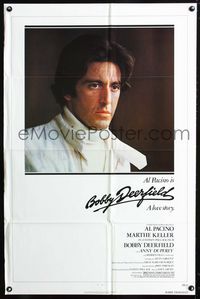 2c147 BOBBY DEERFIELD 1sh '77 close up of F1 race car driver Al Pacino, directed by Sydney Pollack!