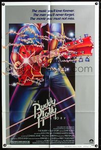 2c177 BUDDY HOLLY STORY style B one-sheet poster '78 Gary Busey, realy cool rock & roll artwork!